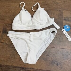 Cupshe Womens White Ribbed Triangle Bikini Set Two Piece Swimsuit Size M New